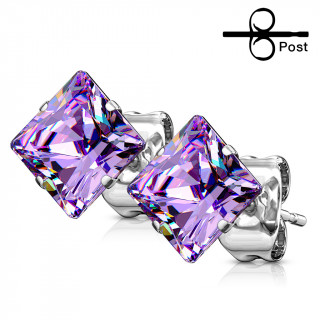Paire de boucles d'oreilles à pierre violette carrée