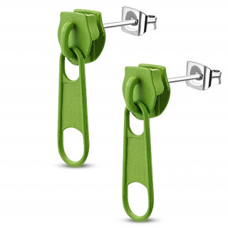 Paire de clous d'oreille  fermeture ZIP - Vert