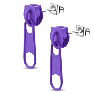 Paire de clous d'oreille  fermeture ZIP - Violet