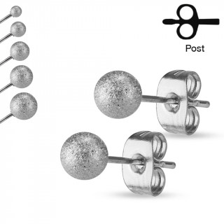 Paire de clous d'oreilles en acier sabl  boules - Inox