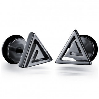 Paire de Faux plugs acier  triangle noir en spirale