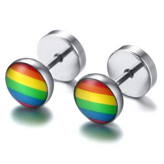 Paire de Faux plugs en acier à drapeau arc en ciel