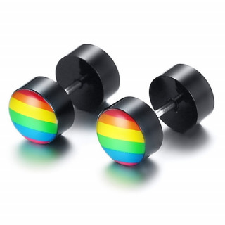 Paire de Faux plugs noirs  drapeau arc en ciel