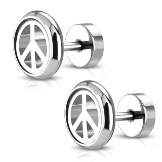 Paire de faux plugs  symbole Peace and Love en acier