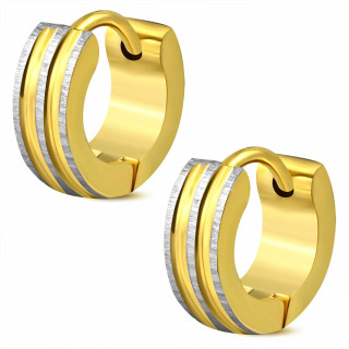 Paire de mini boucles d'oreilles en acier doré à lignes gris brossé