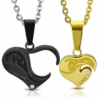 Paire de pendentifs coeurs noir et dor