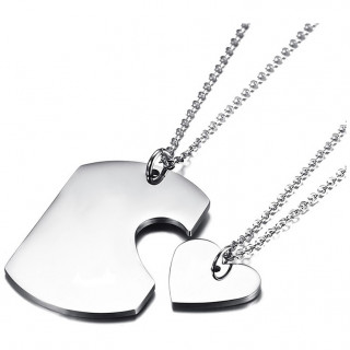 Paire de pendentifs plaque et coeur (+2 chaines)