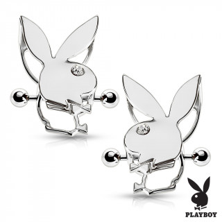 Paire de piercings téton lapin playboy à oeil strass