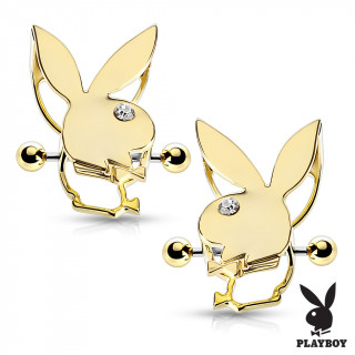 Paire de piercings tton lapin playboy plaqu or  oeil strass