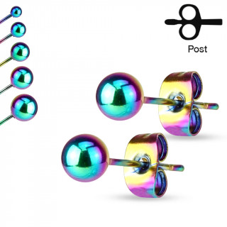 Paires de clous d'oreilles en acier à boules - Arc en ciel