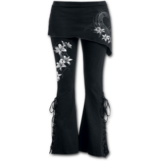 Pantalon Legging pattes d'eph / jupe "coeur pur" avec fleurs blanches