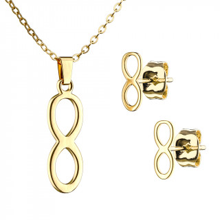 Parure acier dor  symbole infini (collier et boucles d'oreilles)