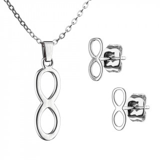 Parure acier inox  symbole infini (collier et boucles d'oreilles)