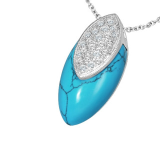 Pendentif acier à pointe turquoise pavée de pierres