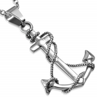 Pendentif acier ancre de marine à cordage