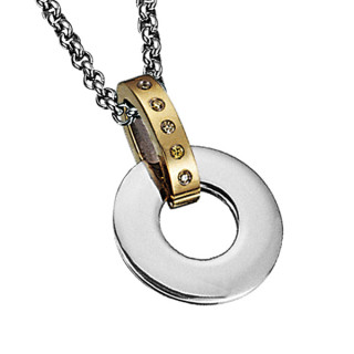 Pendentif acier anneau à bélière ovale dorée sertie