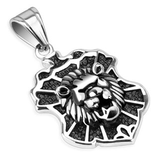 Pendentif acier bouclier  tte de lion en relief