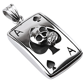 Pendentif acier carte As de Pique avec tte de mort