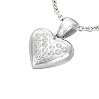 Pendentif acier coeur 3D pavé de pierres