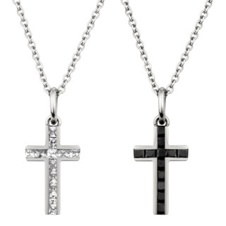 Pendentif acier croix bordurée à pierres carrées