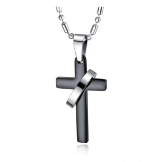 Pendentif acier croix noir  anneau