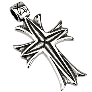 Pendentif acier croix noircie style voilé