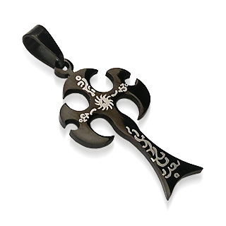 Pendentif acier croix tribale noire