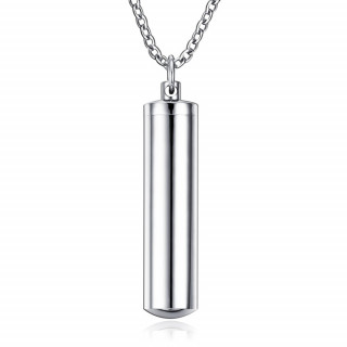 Pendentif acier cylindre creux dvissable (urne / pilulier) + chaine