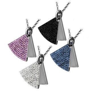 Pendentif acier double triangle pavé de pierres