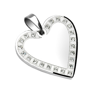 Pendentif coeur acier avec coutour serti