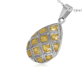 Pendentif acier et verre ambré en forme de goutte