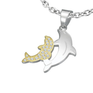 Pendentif acier maman et bébé dauphin