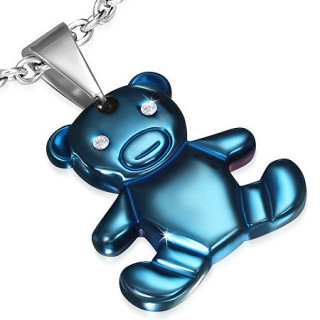 Pendentif acier ours bleu serti