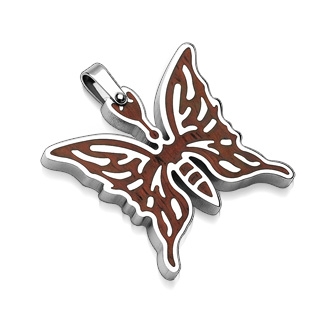 Pendentif acier papillon marron et silver