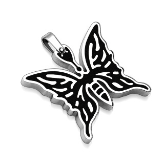 Pendentif acier papillon noir et silver
