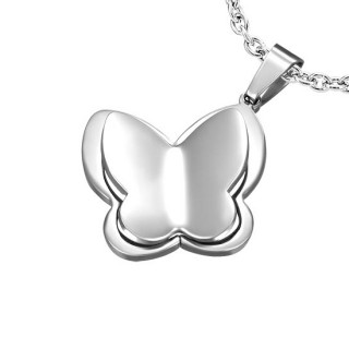 Pendentif acier petit papillon argenté