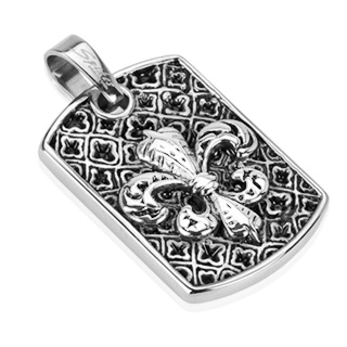 Pendentif acier plaque fleur de Lys