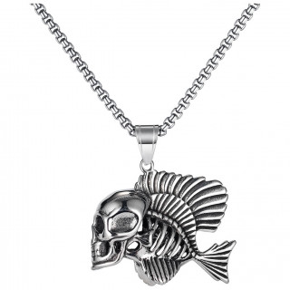 Pendentif acier poisson squelette  tte de mort humaine