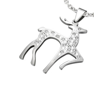Pendentif acier renne de noel pavé de pierre