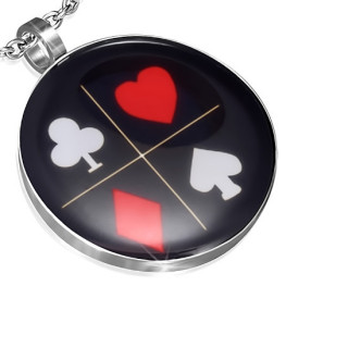 Pendentif acier rond avec logo jeu de cartes