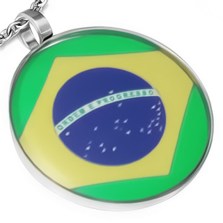 Pendentif acier rond drapeau Brsil