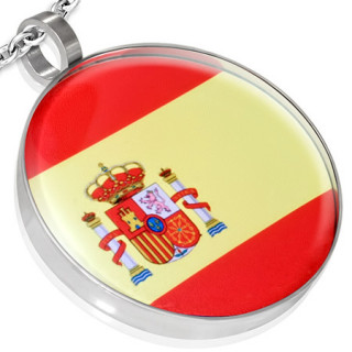 Pendentif acier rond drapeau Espagne