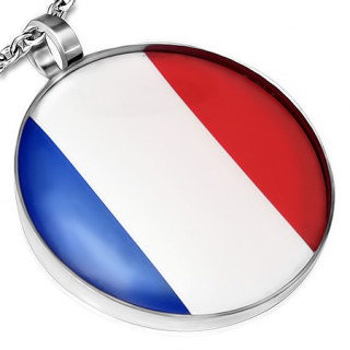Pendentif acier rond drapeau France