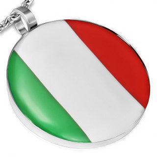 Pendentif acier rond drapeau Italie