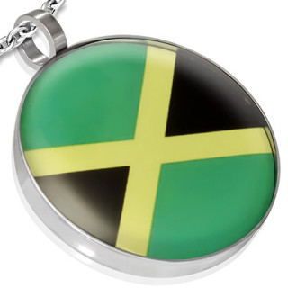 Pendentif acier rond drapeau Jamaique