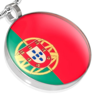 Pendentif acier rond drapeau Portugal