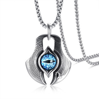 Pendentif acier tte de hache  oeil de dmon bleu