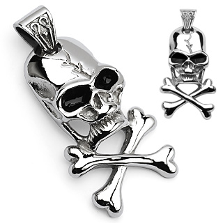 Pendentif acier tte de mort avec os croiss