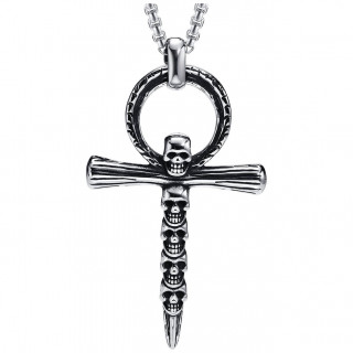 Pendentif Ankh gothique à cranes empilés en acier