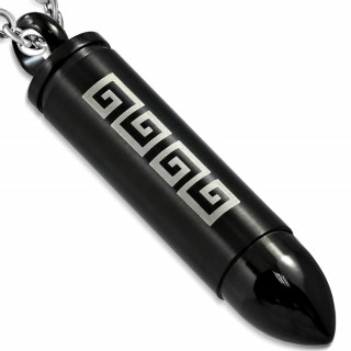 Pendentif balle munition noire à frise labyrinth (dévissable)